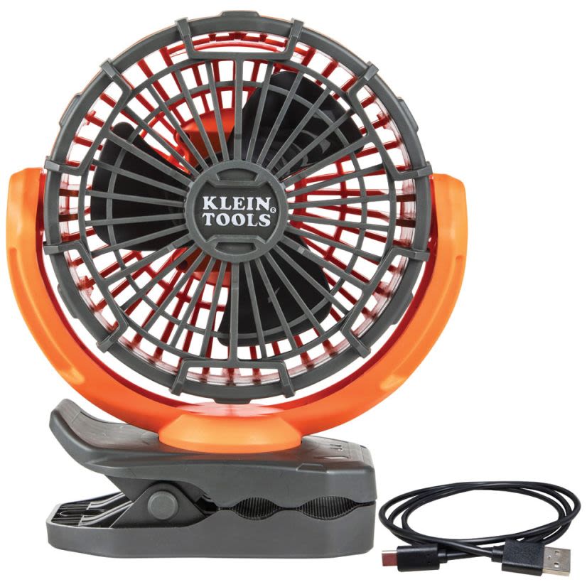 Klein PJSFM1 Rechargeable Personal Jobsite Fan, 5 V DC, 2 Speeds, 8.2 to 10.5 fps Air Flow
